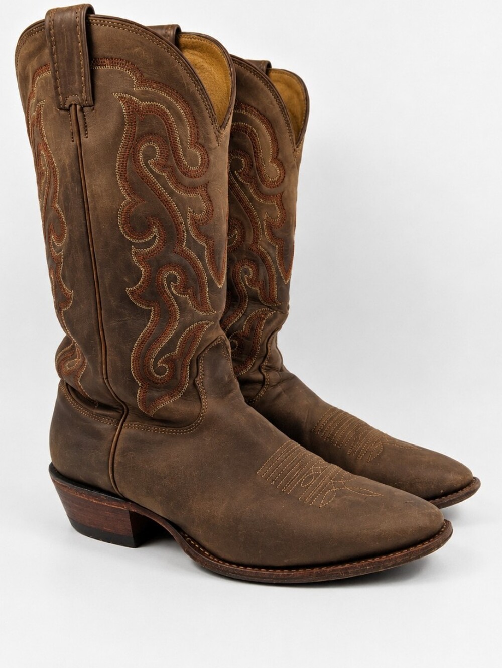 Tony Lama Americana R Toe Brown Leather Cowboy Men's Boots Size 10.5 EE